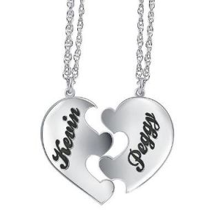 Couples Personalized Puzzle Heart Pendant in Sterling Silver (2 Names
