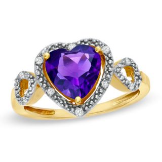 0mm Heart Shaped Amethyst and Diamond Accent Heart Frame Ring in 10K