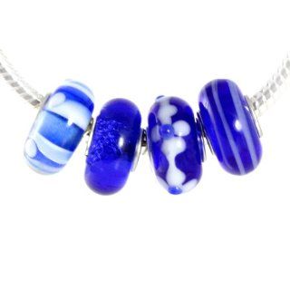 Set of Four Brilliant Cobalt Blue Artisan Glass Beads for Your European Style Charm Bracelet Jewelry