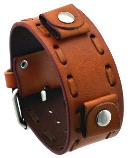 Nemesis #NBD B Brown Lace Stitching Wide Leather Cuff Wrist Watch Band Watches