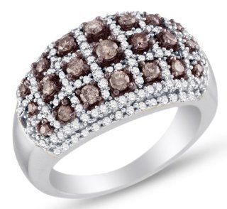 10K White Gold Prong Set Round Brilliant Cut Chocolate Brown and White Diamond Ladies Womens Fashion, Wedding Ring OR Anniversary Band (1.00 cttw.) Jewelry