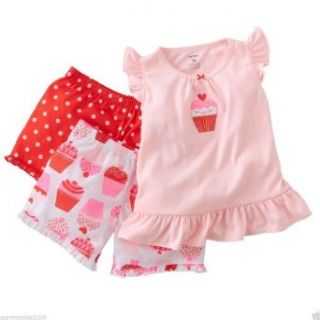 Carter's Baby Girls 3 Pc Poly Cupcake Pajamas Set (Sz. 18m) Pink Clothing