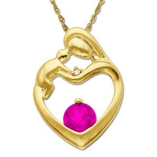 0mm Lab Created Pink Sapphire and Diamond Accent Motherly Love Heart