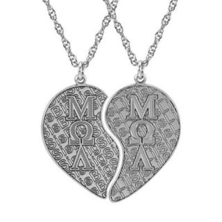 Big Sis and Lil Sis Greek Half Heart Pendant Set in Sterling Silver (2
