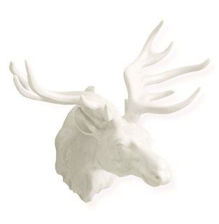 The Hunt Large White Porcelain Elk Trophy Head   Wall Sculptures