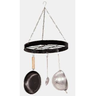 Black Round Metal Pot Rack 7 Hooks 19 Inches Diameter   Kitchen Pot Racks