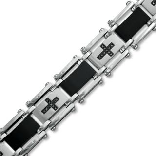 Mens 1/4 CT. T.W. Enhanced Black Diamond Cross Bracelet in Two Tone