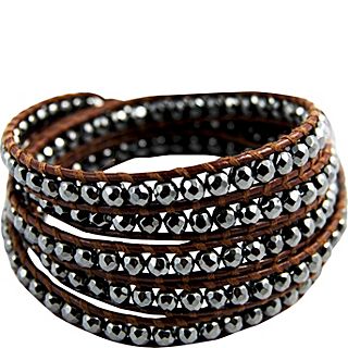 Chan Luu Hematite Stone Brown Leather Wrap Bracelet