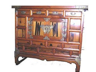 37 by 16 by 32 " tall Korean Antique Headside 2 door persimmon wood chest   Chests Of Drawers