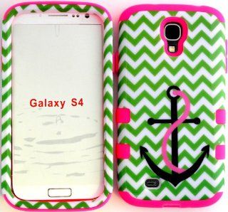 High Impact Hybrid Cover Case for Samsung Galaxy S4 lV I9500 Green Chevron with Anchor Snap on + Pink Gel with Screen Protector, Purple Stylus Pen, Cleaning Cloth and Earphone Winder By Wireless Fones Cell Phones & Accessories