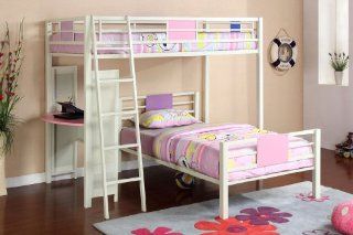 Inland Empire Furniture Ashley Pink & White Sturdy Metal Twin / Twin Loft Bed with Side Studen Desk Home & Kitchen