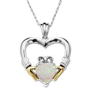 0mm Heart Shaped Lab Created Opal and Diamond Accent Claddagh Heart
