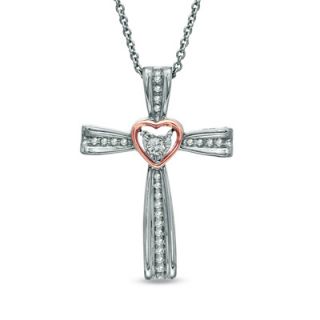 10 CT. T.W. Diamond Heart in Cross Pendant in Sterling Silver and