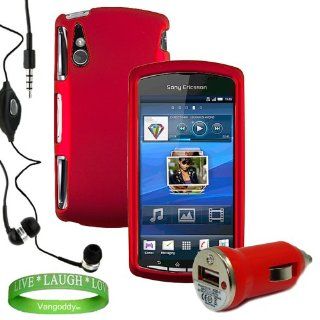 Sony Playstation Phone Xperia Play Two   Piece hard Snap On Case Red with Rounded Comfort fit Back Improving Gameplay + Compatible USB Red Xperia Play Car Charger + Compatible Xperia Play Earbud Earphone with microphone + Live * Laugh * Love VanGoddy Wrist