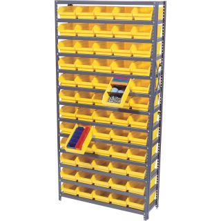 Quantum Storage 60 Bin Shelf Unit — 12in. x 36in. x 75in. Rack Size, Yellow  Single Side Bin Units