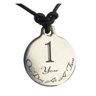 1 Year Sobriety Anniversary Medallion Leather Necklace for Sober Birthday, AA Alcoholics Anonymous, NA Narcotics Anonymous Jewelry
