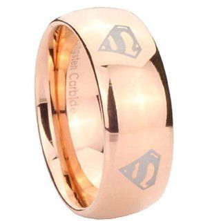 10MM Tungsten Carbide 4 Superman Rose Gold Dome Engraved Ring Size 13 Jewelry