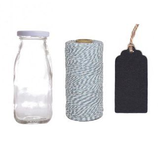 Dress My Cupcake 12 Pack Favor Kit, Includes Vintage Glass Milk Bottles and Twine/Chalkboard Gift Tag, Grey Kitchen & Dining