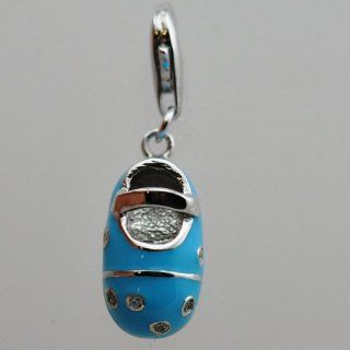 Silver & Blue Enamel Baby Shoe Charm/to Hook on Any Charm Bracelet Jewelry