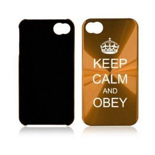 Gold Apple iPhone 4 4S 4G A1956 Aluminum Hard Back Case Keep Calm and Obey Cell Phones & Accessories