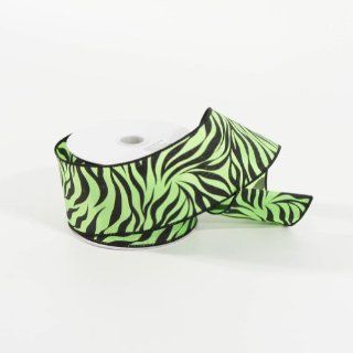 Green Zebra Stripe Polyester Ribbon  2 1/2 Inch X 10 Yards