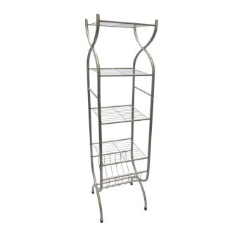 Style Selections 57 in H x 13 3/8 in W x 9 3/8 in D Satin Nickel Coated Floorstanding Shelf