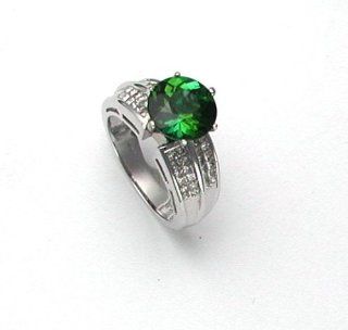 Green Tourmaline Ring 3.35k Brazilian Green Tourmaline and 1.0k G.S.I Princess Cut Diamonds on 14k White Gold Ring Jewelry