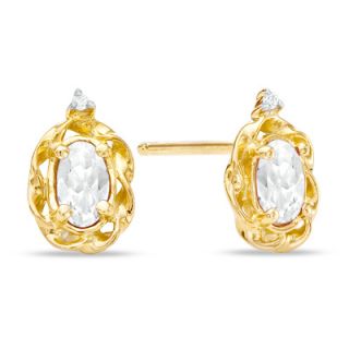 Oval White Topaz and Diamond Accent Frame Earrings in 10K Gold   Zales