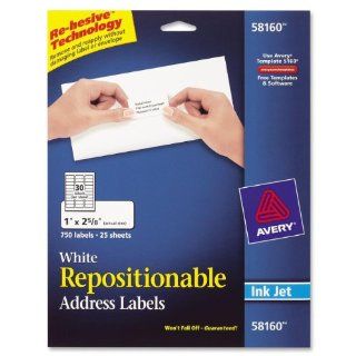 Avery White Repositionable Address Labels for Inkjet Printers, 1 x 2.625 Inches, Box of 750 (58160) 