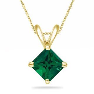 0.82 1.02 Cts of 6 mm AAA Princess Russian Lab Created Emerald Solitaire Pendant in 14K Yellow Gold Chain Necklaces Jewelry