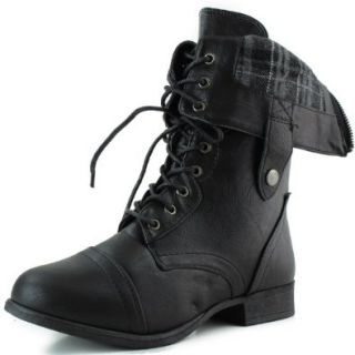Top Moda Women's SMART 1 Fold Down Military Lace Up Combat Boots Shoes