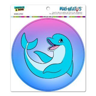Happy Cartoon Dolphin   Beach Ocean Vacation Cute Circle MAG NEATO'STM Automotive Car Refrigerator Locker Vinyl Magnet Automotive