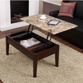 Faux Marble Lift Top Coffee Table, Espresso  