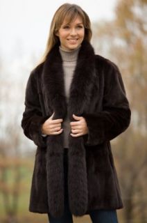 Women's Faye Reversible Leather and Sheared Mink Fur Coat, BROWN, Size MEDIUM (10 12)