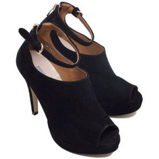 Moonar Lady Women Faux Synthetic Suede High Platform Heel Toe Open Ankle Boot Buckle Shoes US5 8(Black) Pumps Shoes Shoes