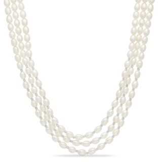 and Diamond Cut Bead Three Strand Necklace in Sterling Silver   17.5