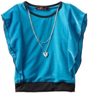 Almost Famous Girls 2 6X Shimmer Top, Turquoise, Large (6X) Fashion T Shirts Clothing