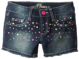 Almost Famous Girls 7 16 Denim Shorts with Neon Studs, Dark Night Wash, 7 Clothing