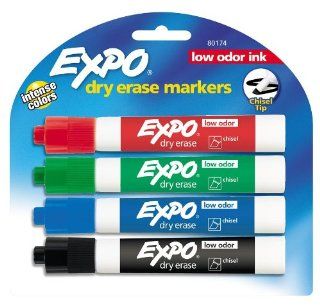 Expo Low Odor Chisel Tip Dry Erase Markers, 4 Colored Markers(80174) 