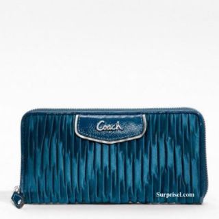 Coach Ashley Gathered Satin Zip Around Wallet 48115 Ocean Blue Leather Shoes