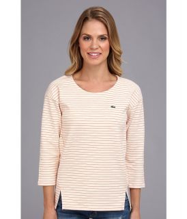 Lacoste 3/4 Sleeve Interlock Stripe Tee Shirt Womens Long Sleeve Pullover (White)