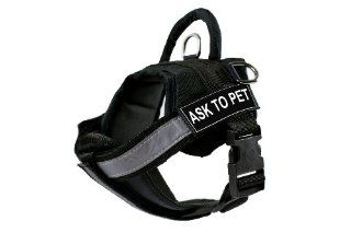 DT Works Harness with Padded Reflective Chest Straps, Ask To Pet, Black, Small, Fits Girth Size 25 Inch to 34 Inch 