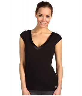 Calvin Klein Underwear Essentials w/ Satin Trim Cap Sleeve PJ Top Womens Pajama (Black)