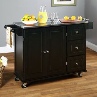 Aspen Black Three drawer Stainless Steel Top Kitchen Cart