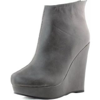 Women's Wedge Boat High Heel Booties Back Zipper Mid Calf Boots Fashion Shoes Gray Bootie Shoes Shoes