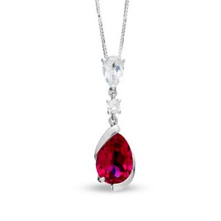 Pear Shaped Lab Created Ruby and White Sapphire Pendant in 14K White