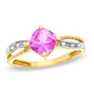 0mm Cushion Cut Pink Topaz and Diamond Accent Ring in 10K Gold