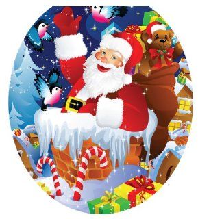 Toilet Tattoos TT X610 R Santa Up On A Roof Decorative Applique For Toilet Lid, Round   Toilet Lid Decals  