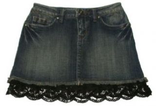 Girls Lace Trim Jean Denim Mini Short YMI Skirt (10) Clothing