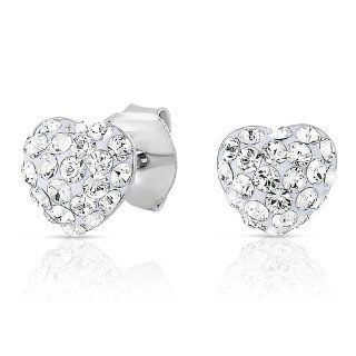 Clear Color Crystal Heart Stud Earrings 2 Carats Sterling Silver Jewelry